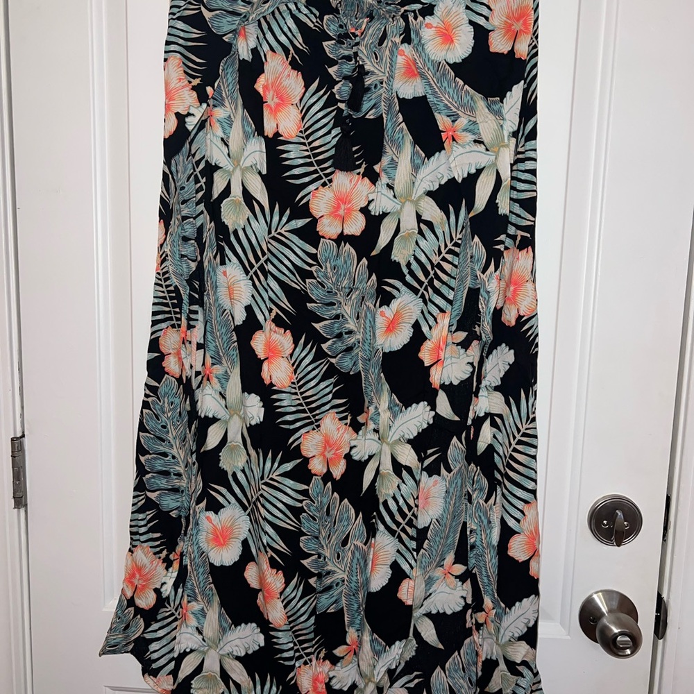 Roxy Black and Coral Floral Swim Coverup